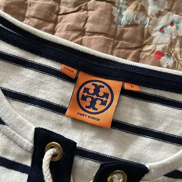 Tory Burch drawstring jersey-style, striped top. - Picture 5 of 5